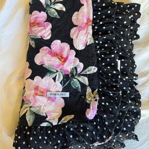 Posh Peanut Black Blanket with Pink Floral and White Polka Dots (Tenni)